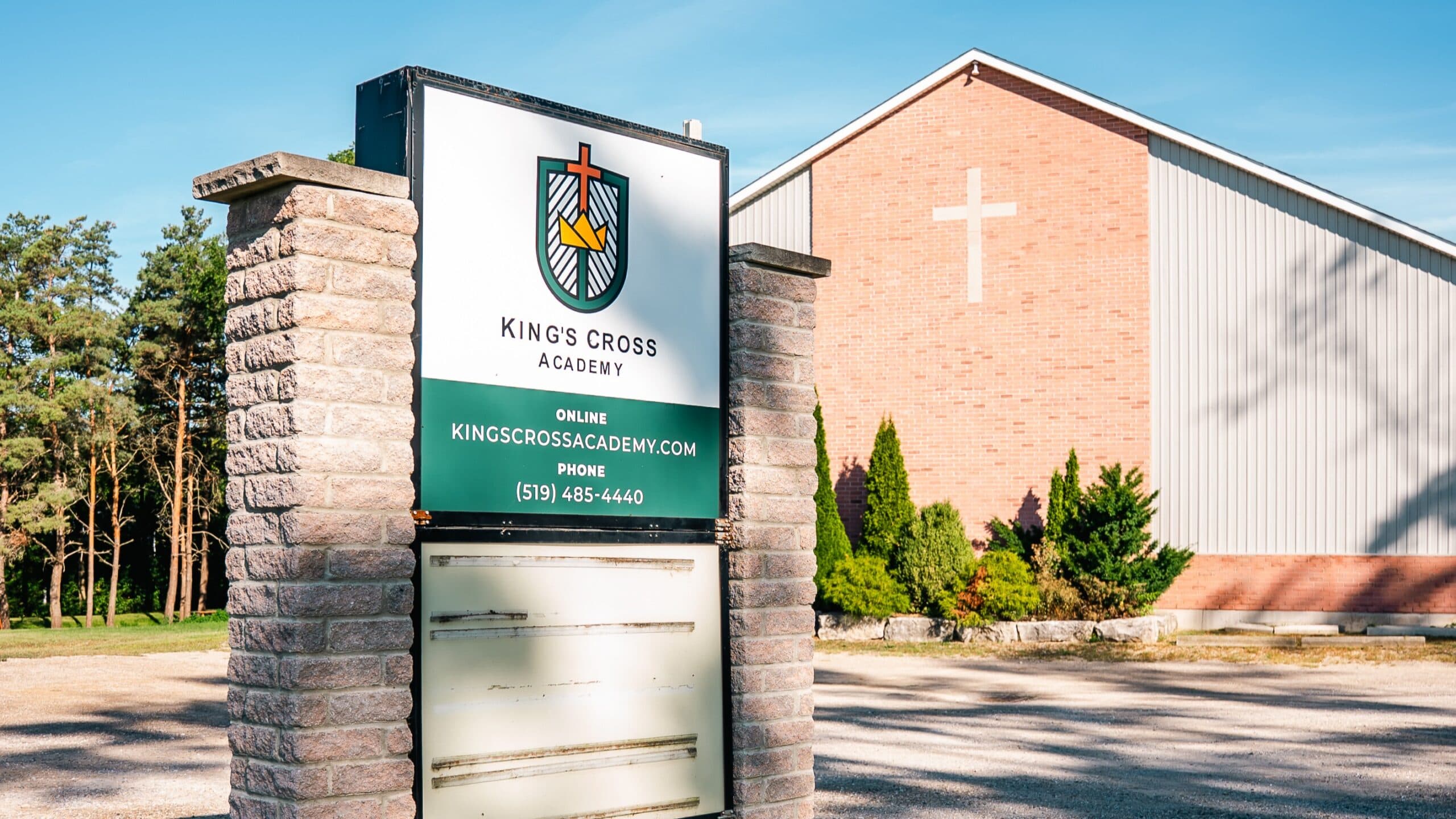 The King's Cross Academy sign at Crossroads Bible Church