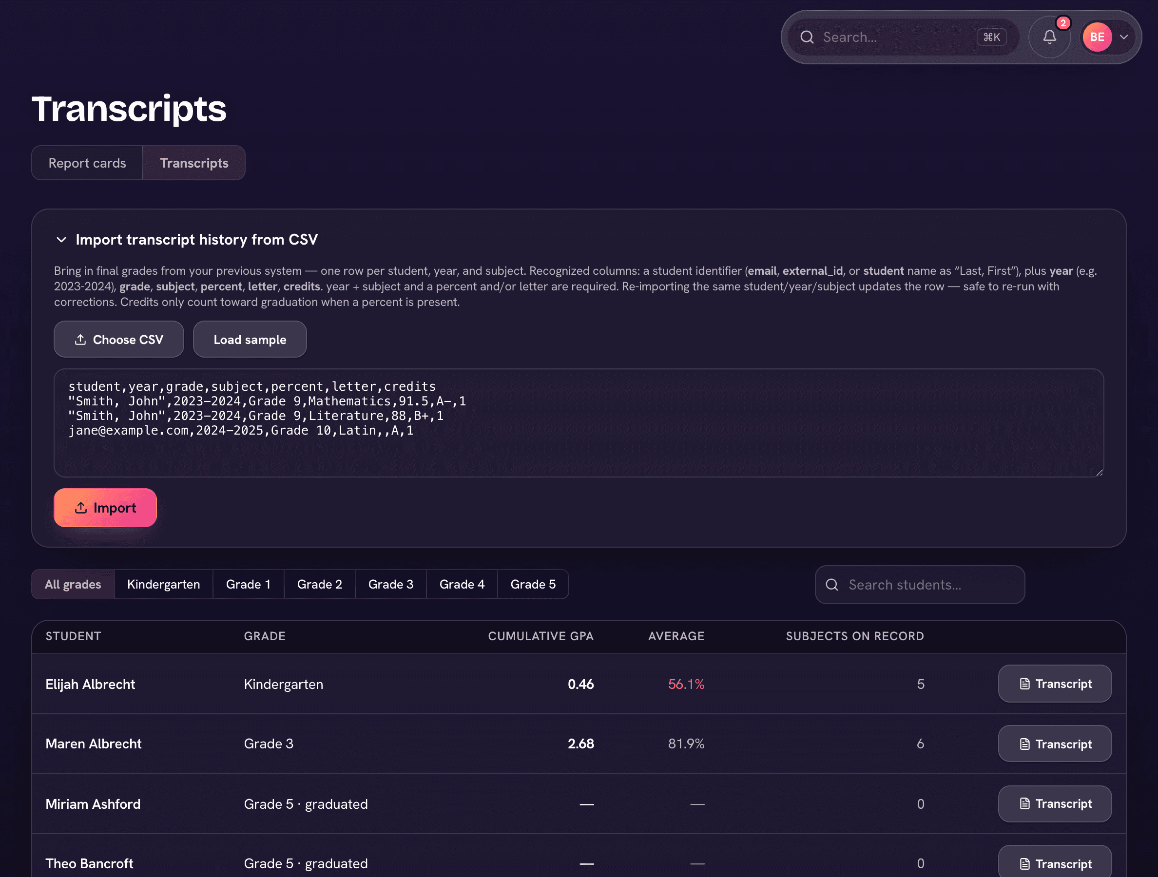 Importing transcript history in Trivium