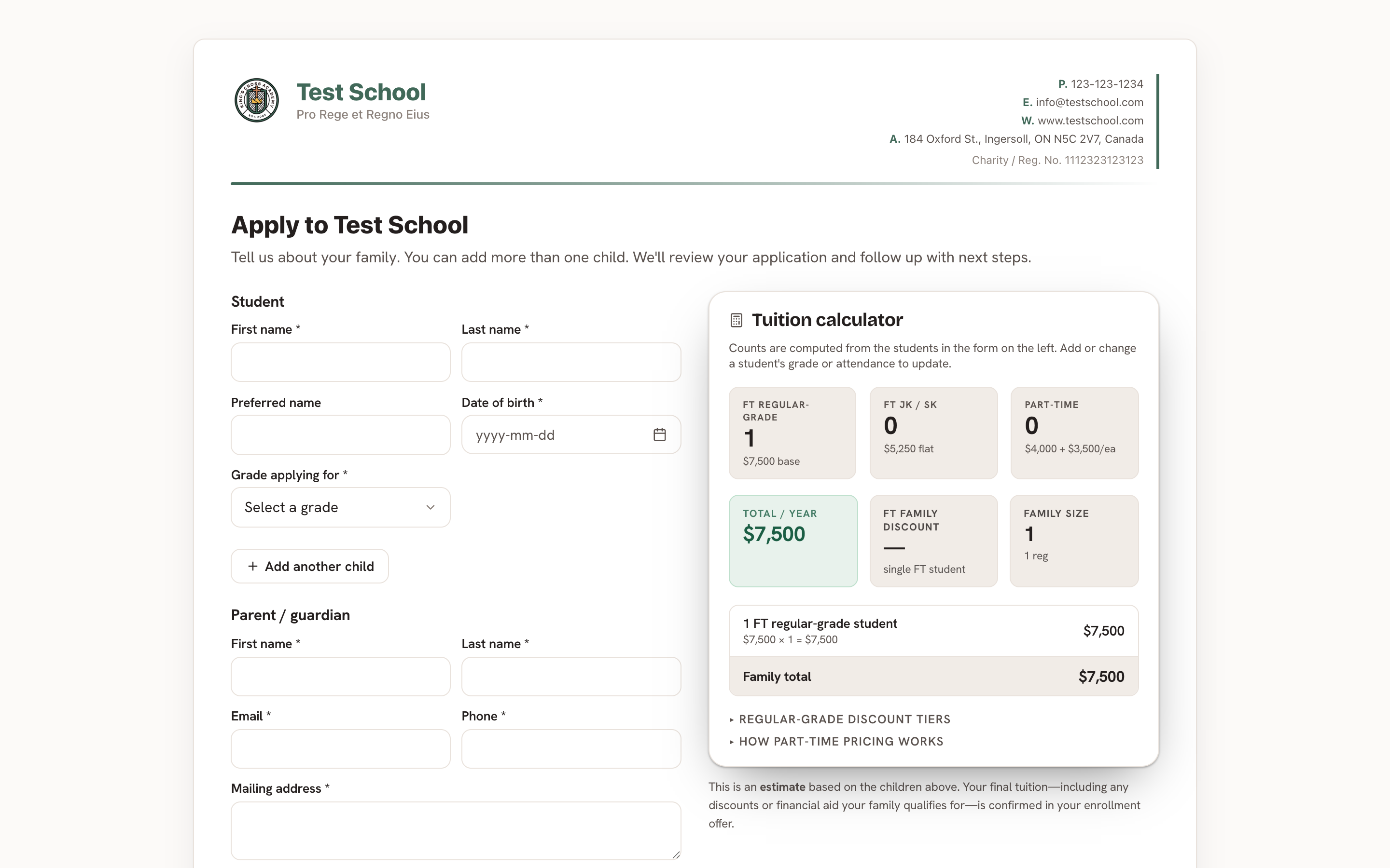 The online application a family fills out.